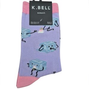 K. Bell Women's Purple and Pink Novelty Crew Socks Melting Ice